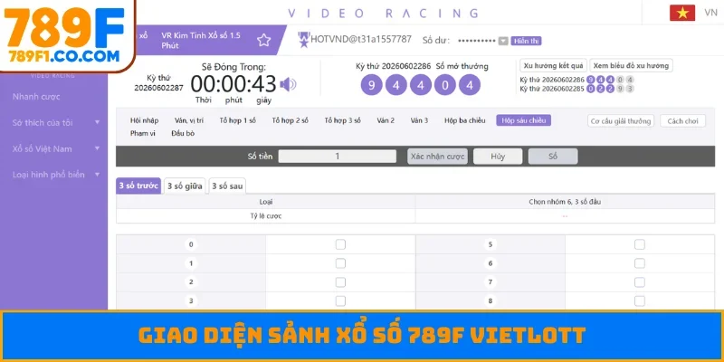 Giao diện sảnh xổ số 789F Vietlott